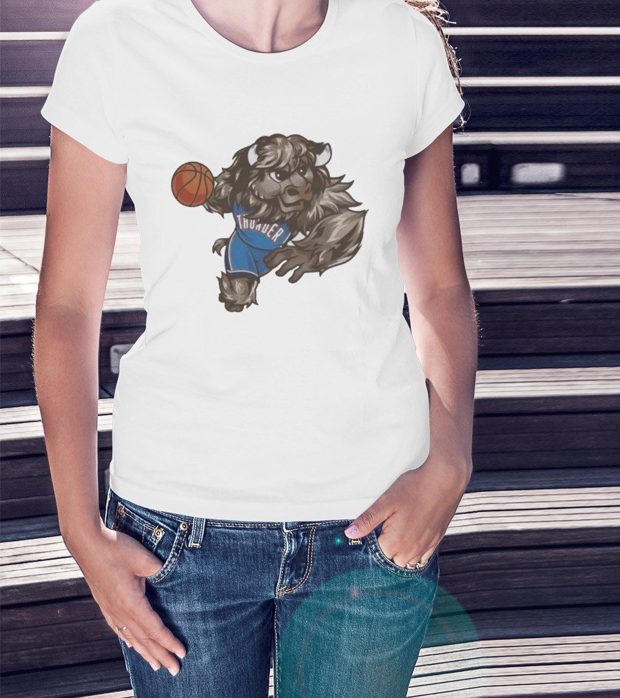 Oklahoma City Thunder Rumble The Bison Basketball Mascot Fun T-Shirt