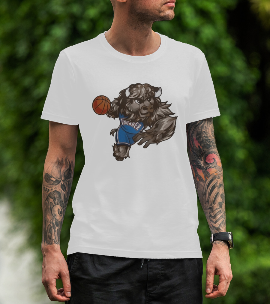 Oklahoma City Thunder Rumble The Bison Basketball Mascot Fun T-Shirt