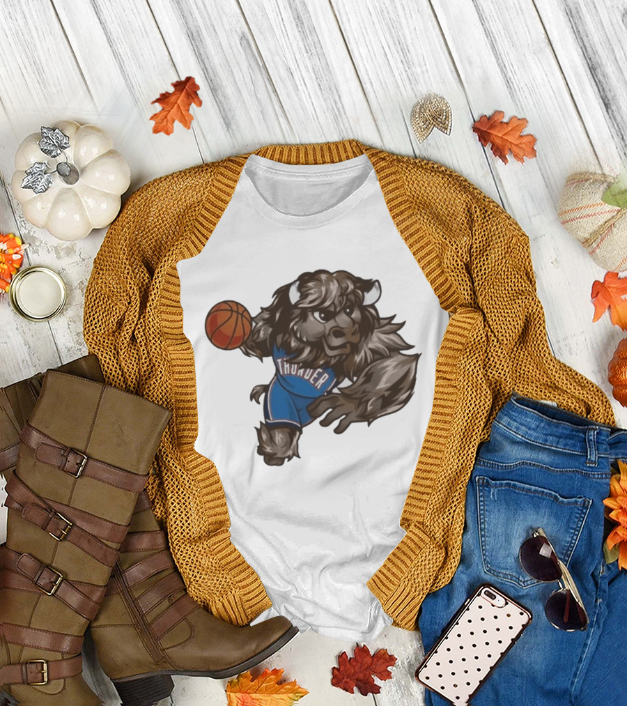 Oklahoma City Thunder Rumble The Bison Basketball Mascot Fun T-Shirt