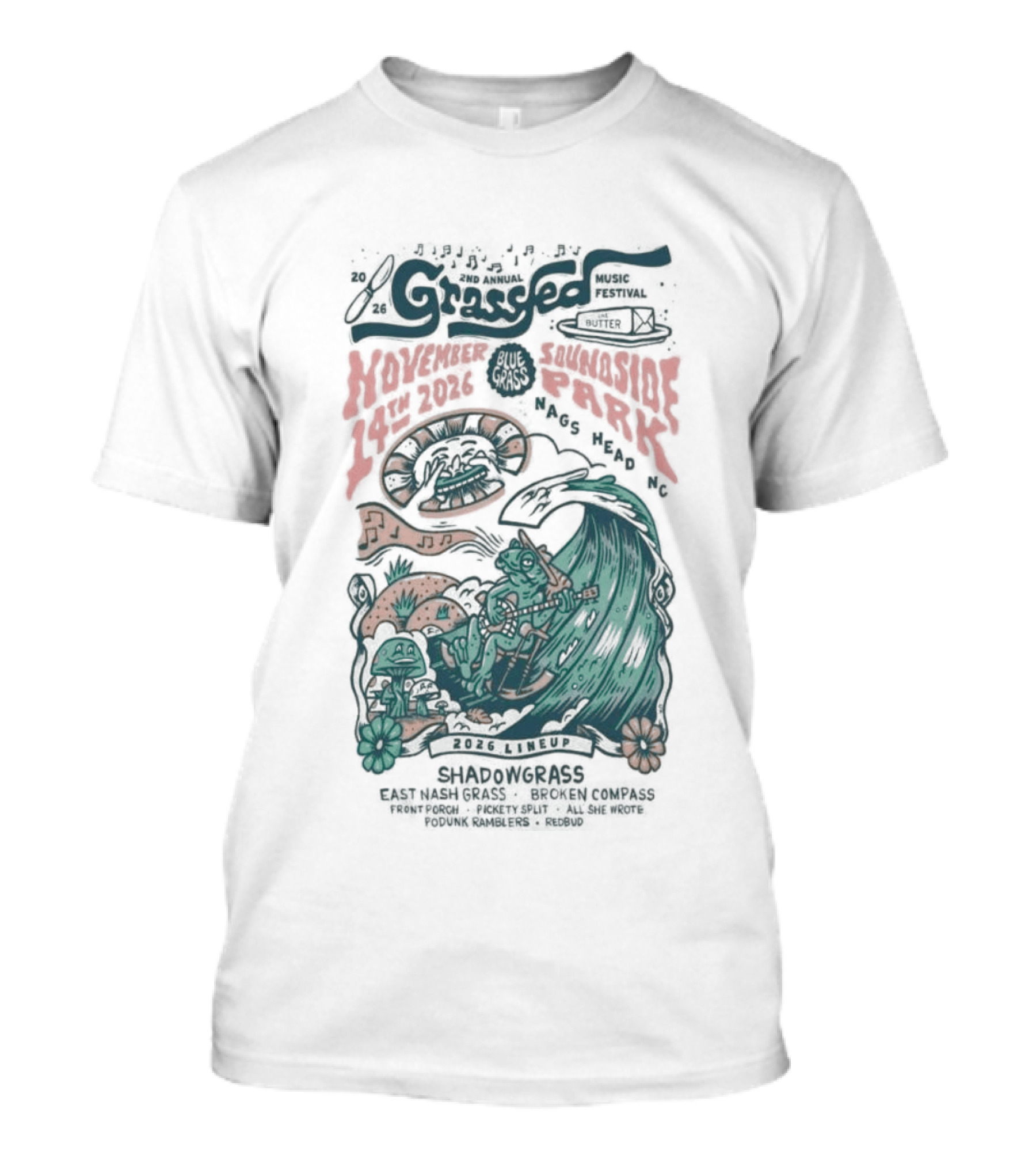 Shadowgrass November 14 2026 Nags Head NC Psychedelic Swirling Mushroom Wave T-Shirt