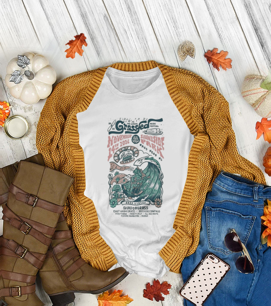 Shadowgrass November 14 2026 Nags Head NC Psychedelic Swirling Mushroom Wave T-Shirt