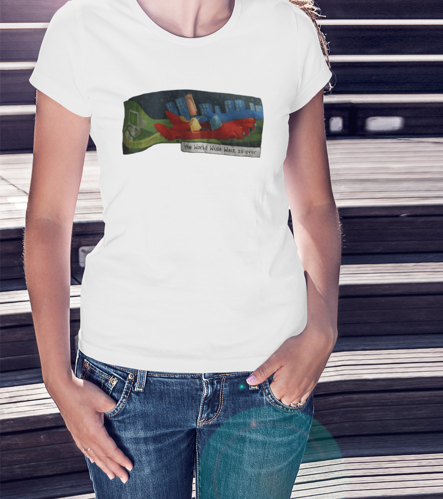 The World Wide Wait Is Over Red Car Cityscape Adventure T-Shirt