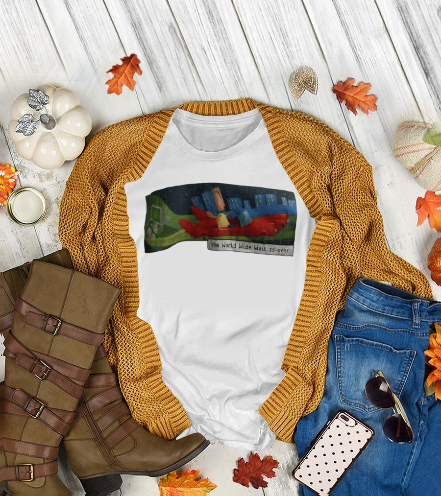 The World Wide Wait Is Over Red Car Cityscape Adventure T-Shirt