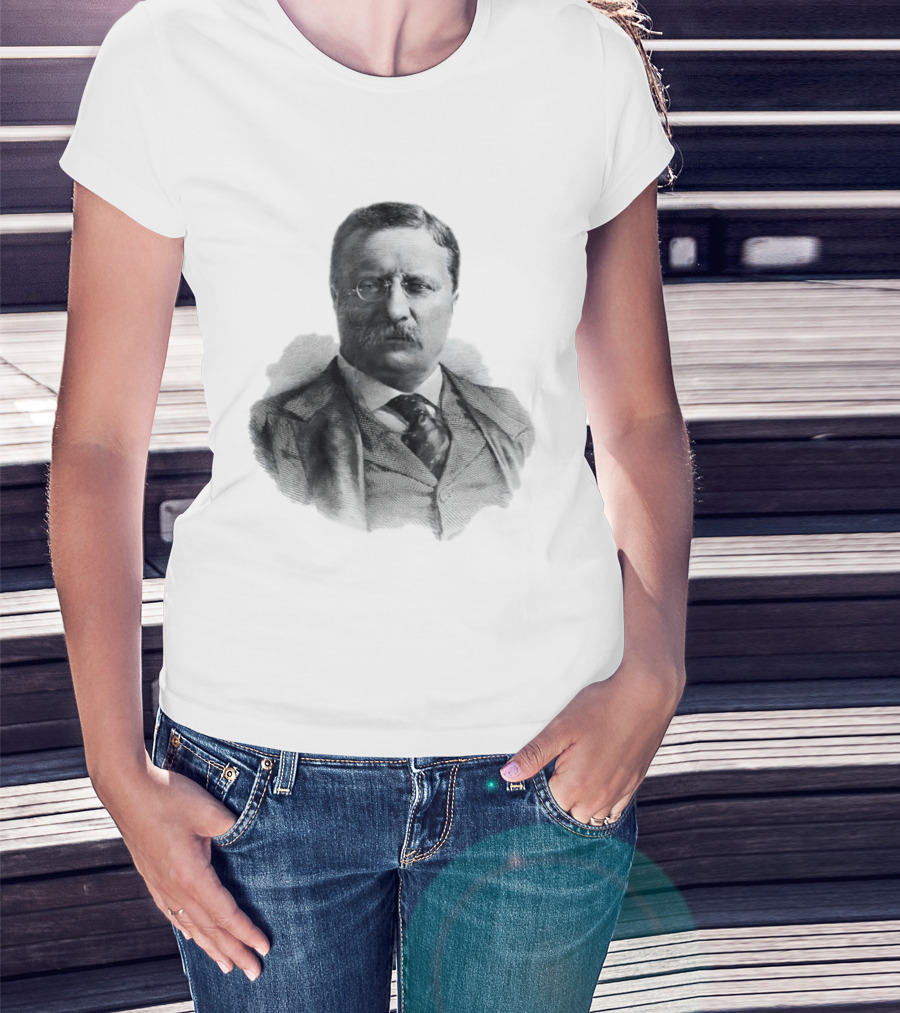 Theodore Roosevelt Engraving President USA Iconic Historical Figure T-Shirt