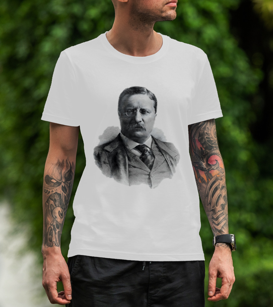 Theodore Roosevelt Engraving President USA Iconic Historical Figure T-Shirt