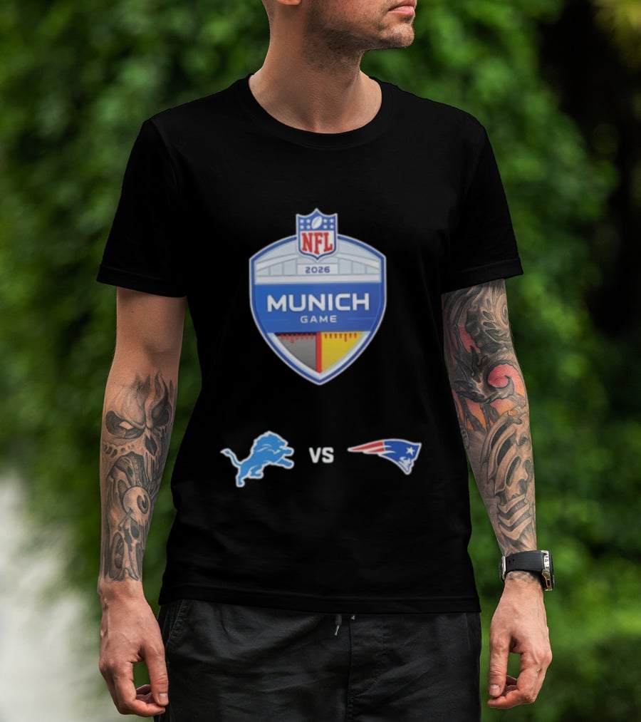 Detroit Lions Vs New England Patriots NFL 2026 Munich Game Matchup T-Shirt