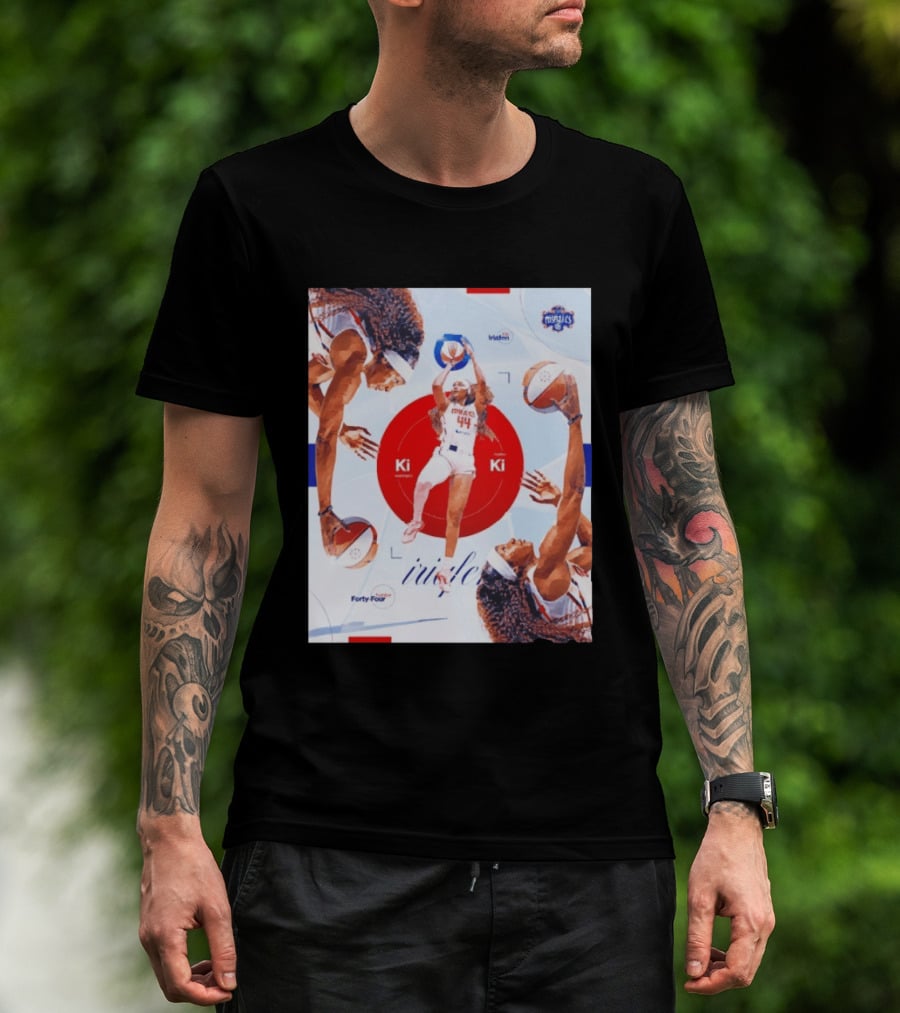 Washington Mystics Player Kiki Iriafen Number Forty Four Basketball Action Montage T-Shirt