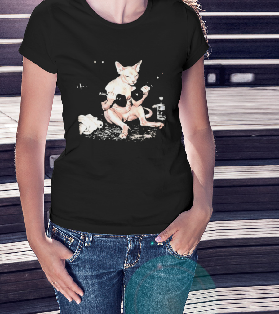 Sphynx Cat Lifting Weights Fitness T-Shirt