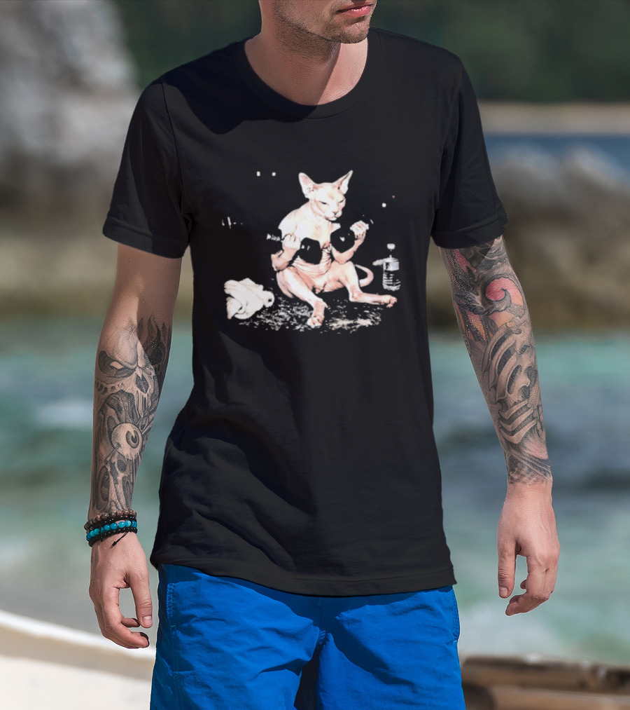 Sphynx Cat Lifting Weights Fitness T-Shirt