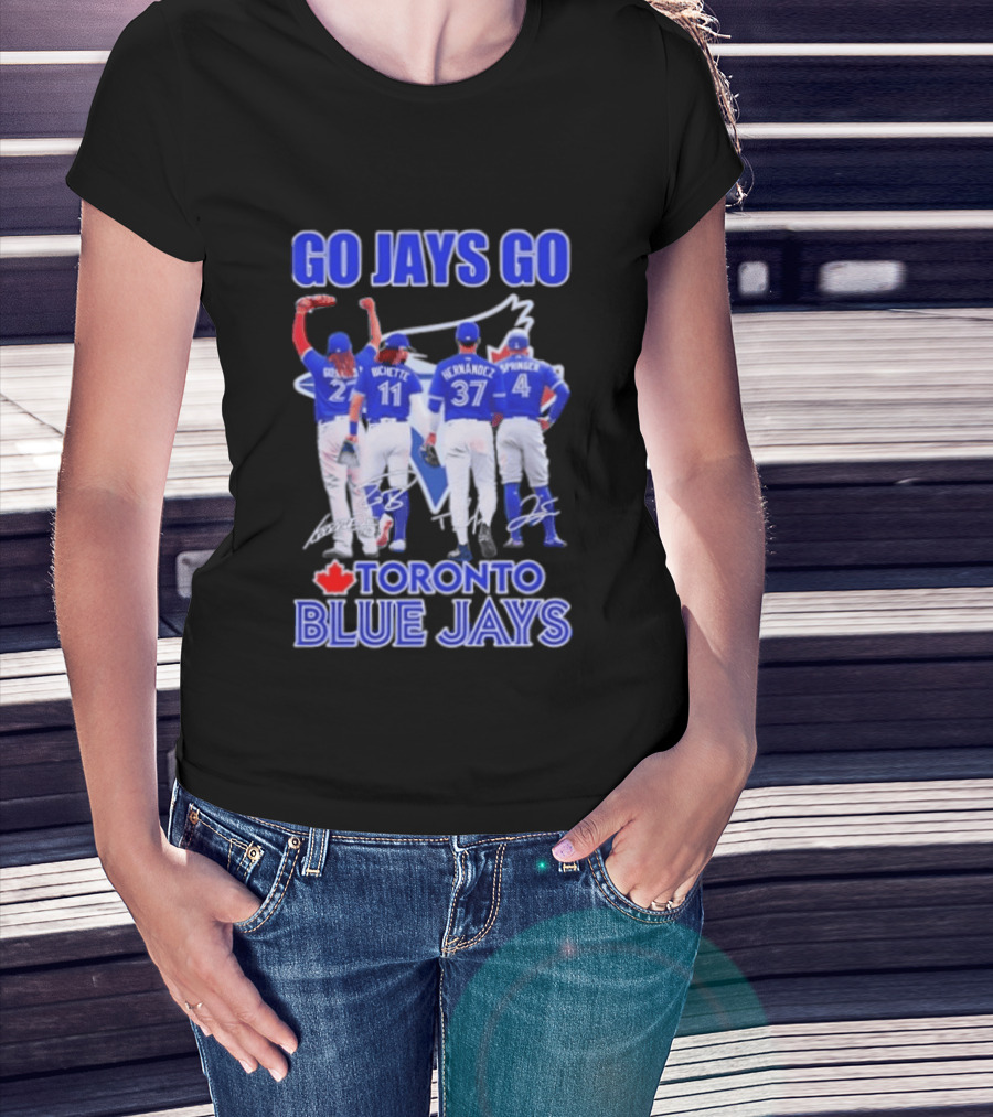 Go Jays Go Toronto Blue Jays Bichette Guerrero Hernandez Springer Autographed Baseball T-Shirt