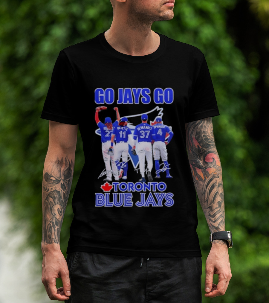 Go Jays Go Toronto Blue Jays Bichette Guerrero Hernandez Springer Autographed Baseball T-Shirt