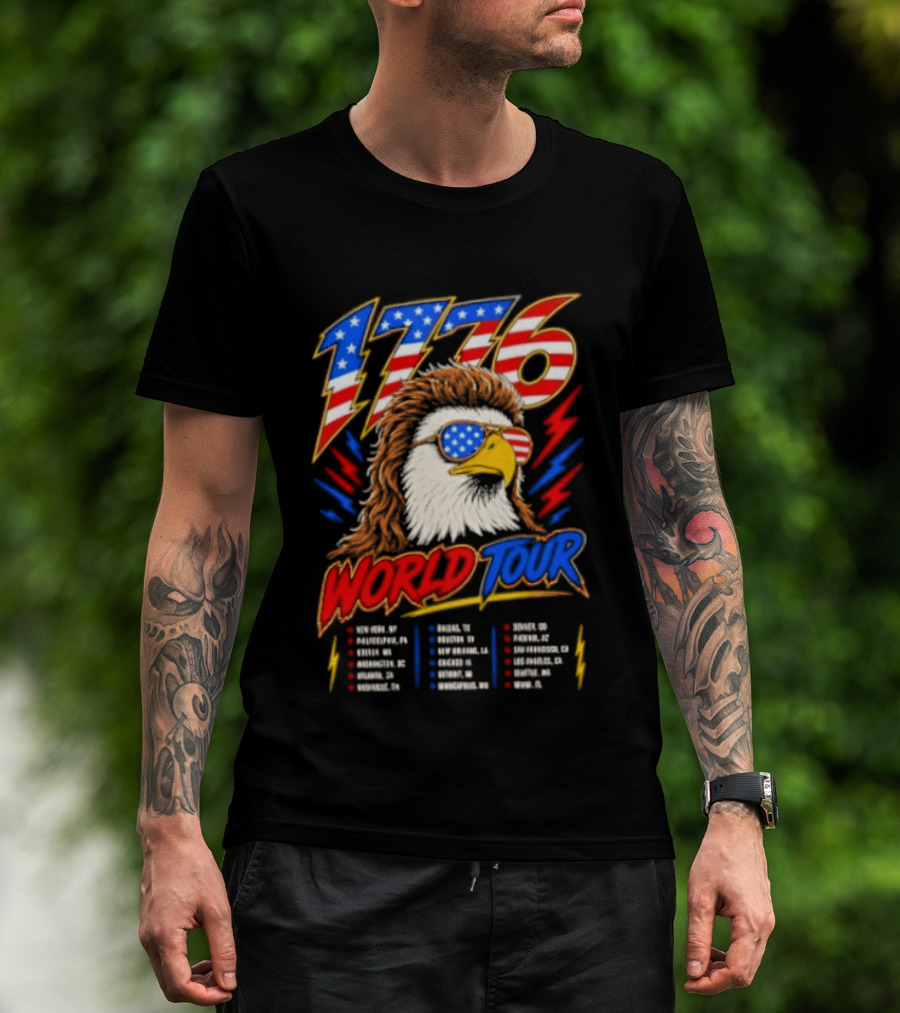 1776 World Tour Bald Eagle Mullet USA Flag Sunglasses T-Shirt