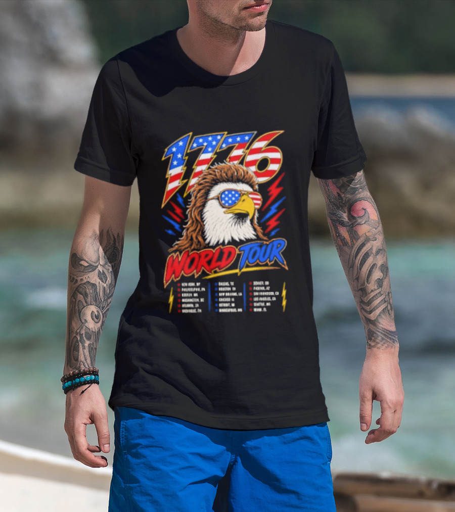 1776 World Tour Bald Eagle Mullet USA Flag Sunglasses T-Shirt