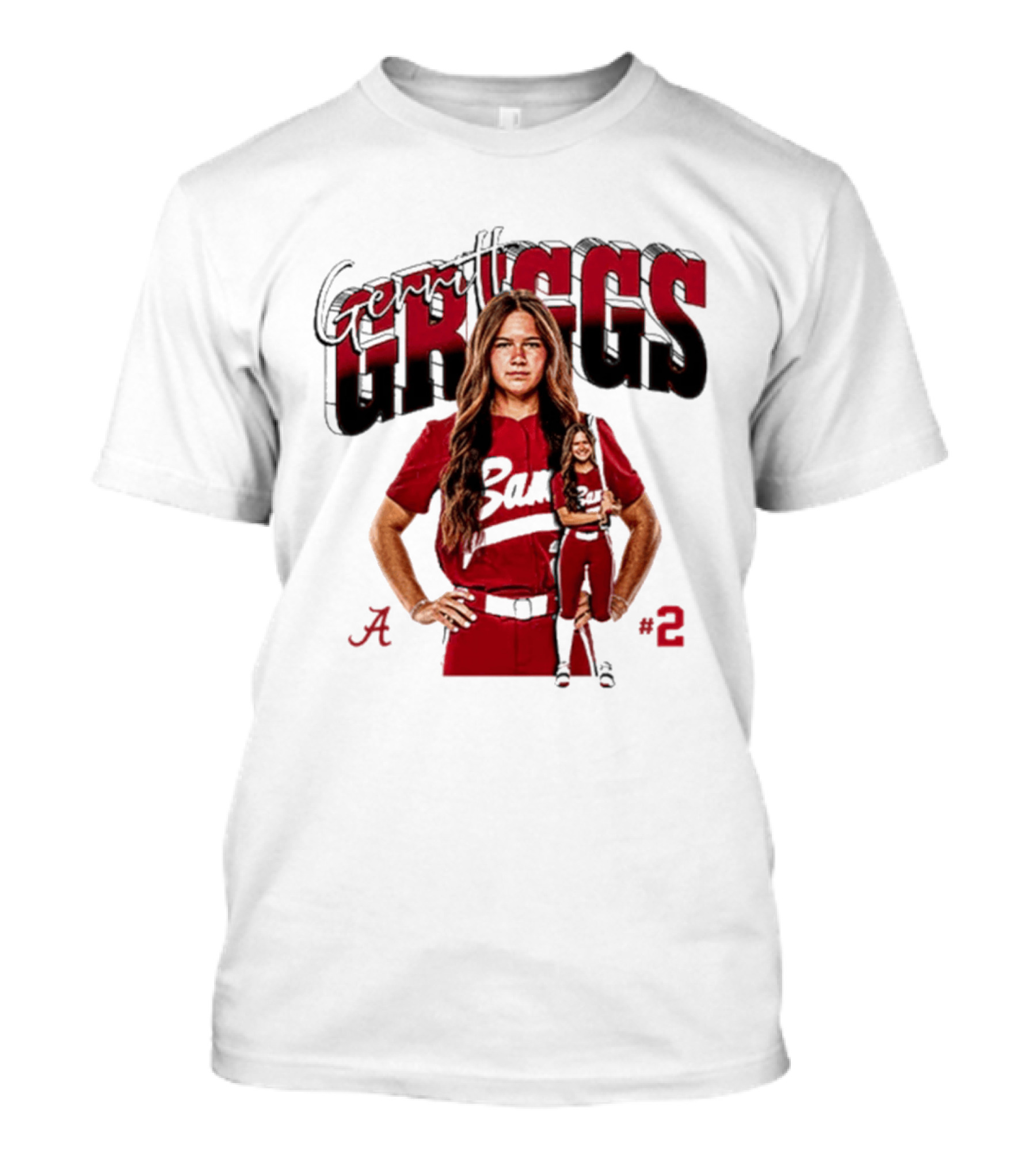 Gerritt Griggs Alabama Softball Player Red Uniform Number 2 T-Shirt