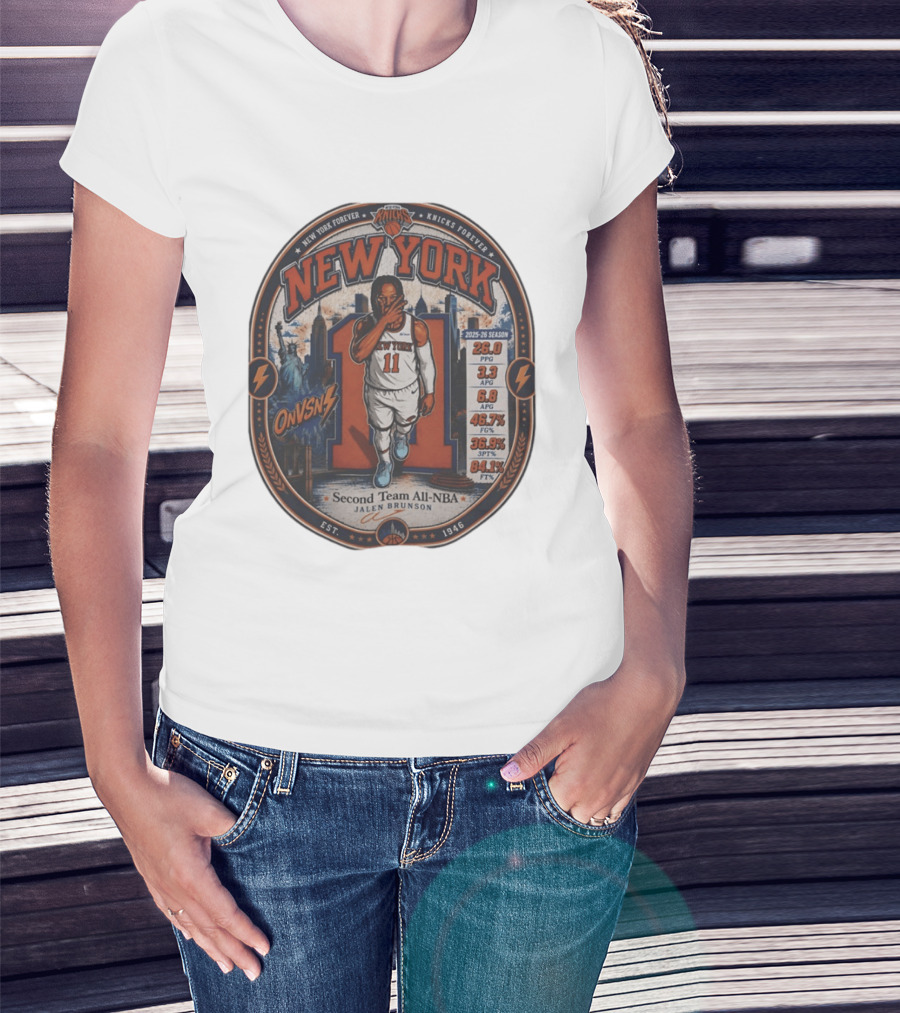 Jalen Brunson New York 11 Knicks Forever Second Team All NBA 2025 26 Season Stats T-Shirt