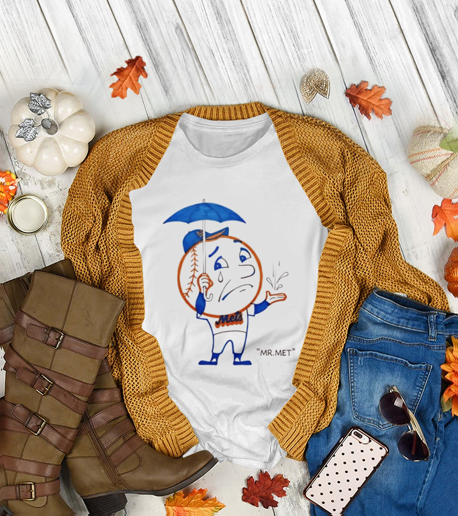 Mr Met New York Mets Rainy Day Mascot Umbrella Splash T-Shirt