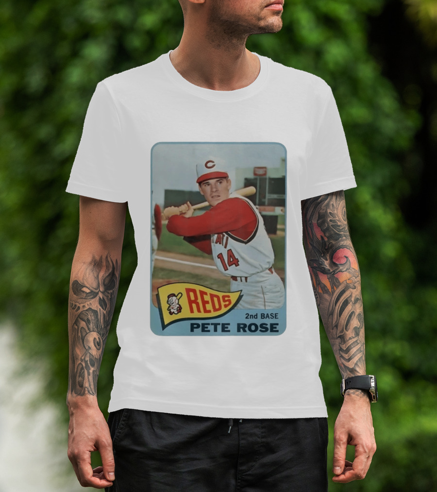 Cincinnati Reds Pete Rose 2nd Base Player Card Vintage Baseball T-Shirt