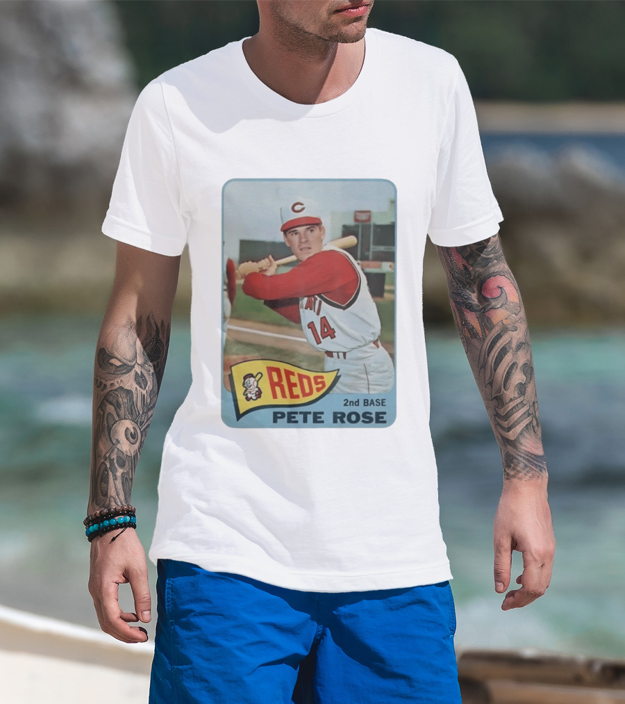 Cincinnati Reds Pete Rose 2nd Base Player Card Vintage Baseball T-Shirt