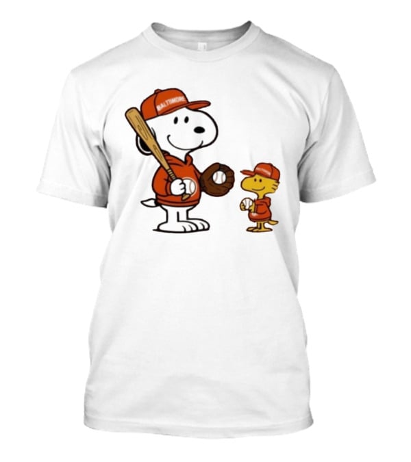 Snoopy Woodstock Baseball Baltimore Orioles Fan Gear T-Shirt