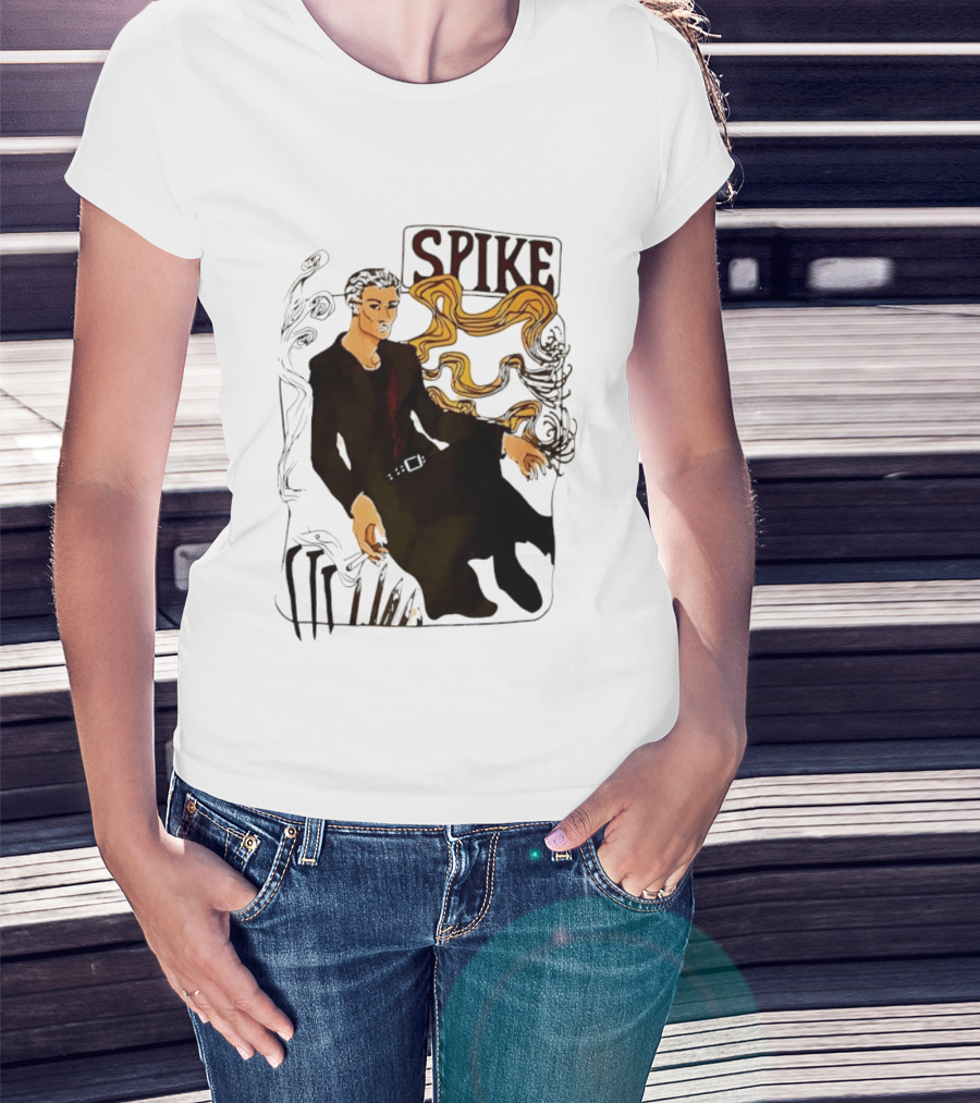 Spike Buffy The Vampire Slayer Illustrated Design With Abstract Vines And Accents T-Shirt