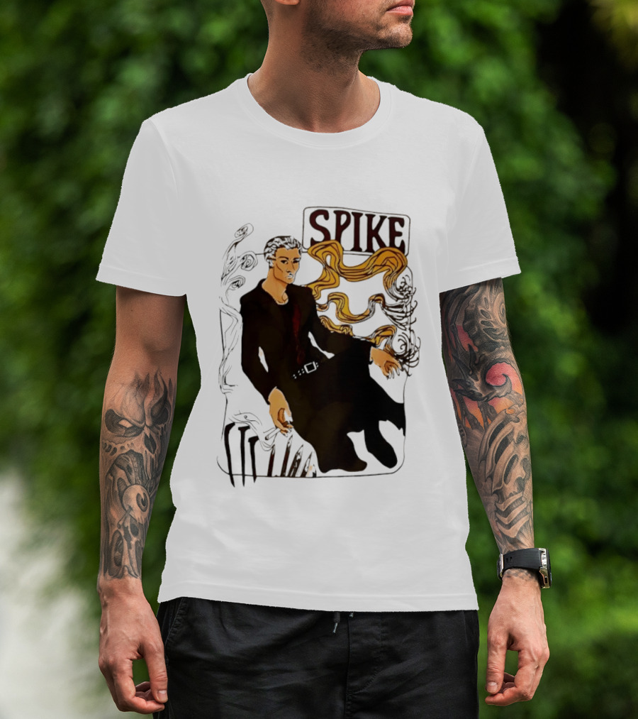 Spike Buffy The Vampire Slayer Illustrated Design With Abstract Vines And Accents T-Shirt