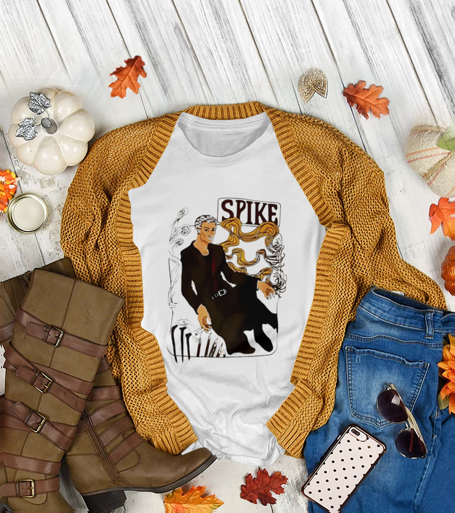 Spike Buffy the Vampire Slayer Illustrated Design with Abstract Vines and Accents T-Shirt