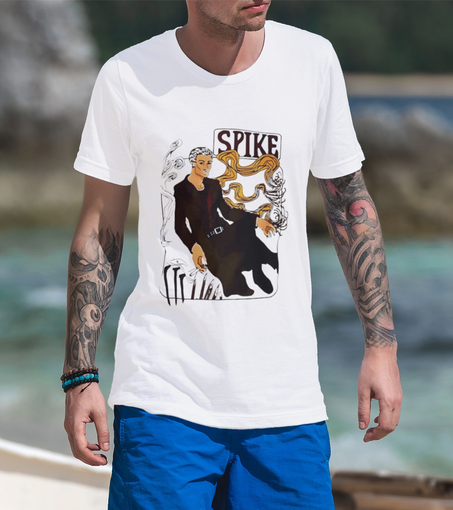 Spike Buffy The Vampire Slayer Illustrated Design With Abstract Vines And Accents T-Shirt