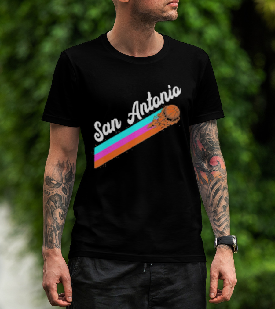 San Antonio Retro Basketball Multicolor Stripes T-Shirt