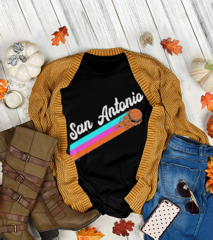 San Antonio Retro Basketball Multicolor Stripes T-Shirt