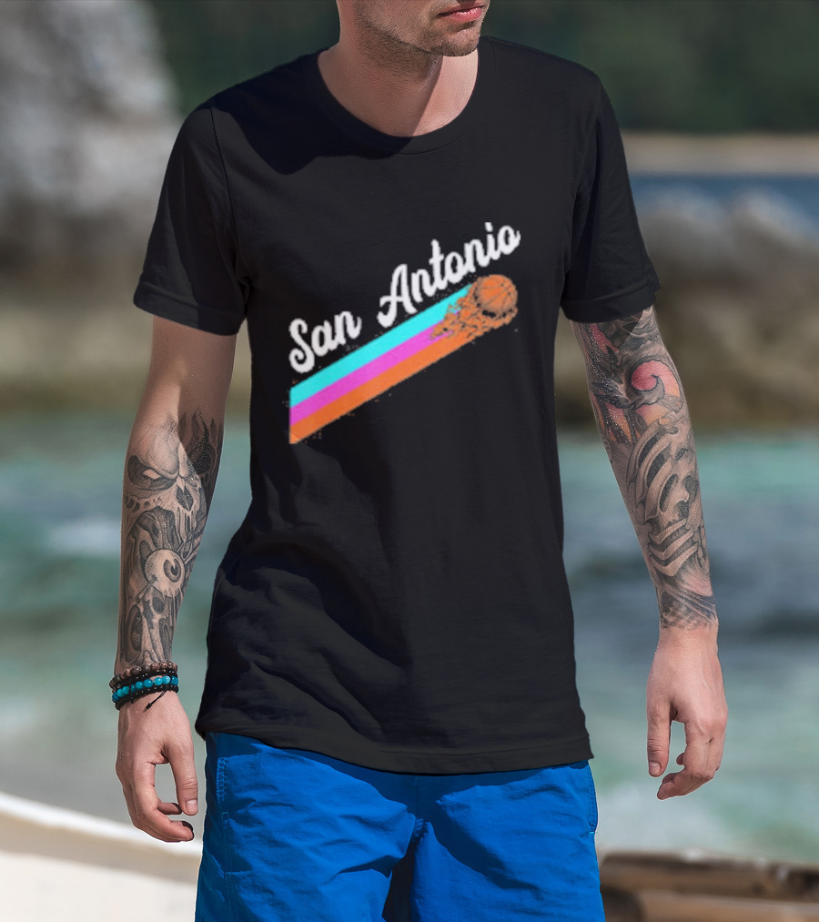 San Antonio Retro Basketball Multicolor Stripes T-Shirt
