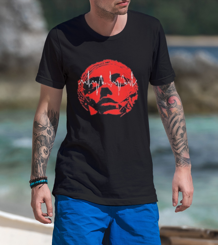 Converge Hum Of Hurt Red Face With White Waveform Lines T-Shirt