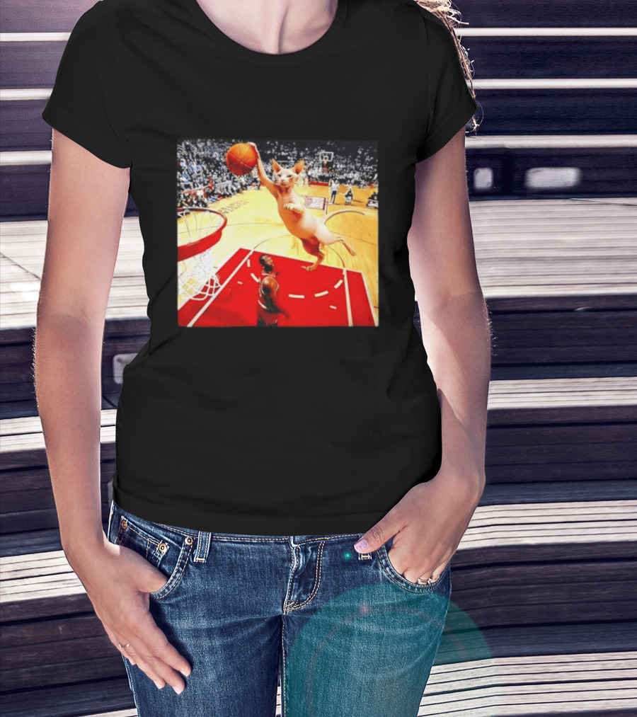 Sphynx Cat Slam Dunk Basketball Scene With Crowd T-Shirt