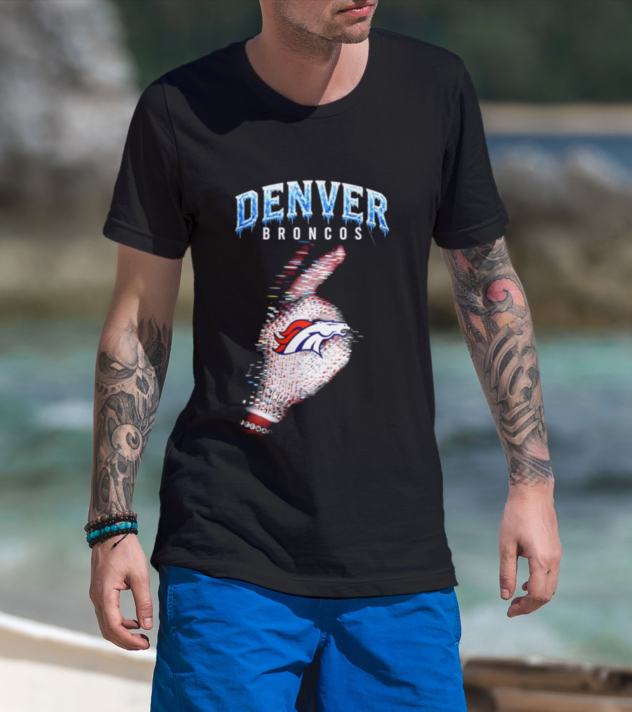 Denver Broncos Iceman 2026 Logo Glitched Hand Signal T-Shirt