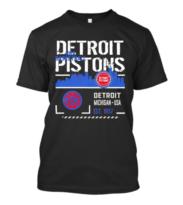 Detroit Pistons NBA Basketball Michigan USA Skyline Est. 1957 T-Shirt