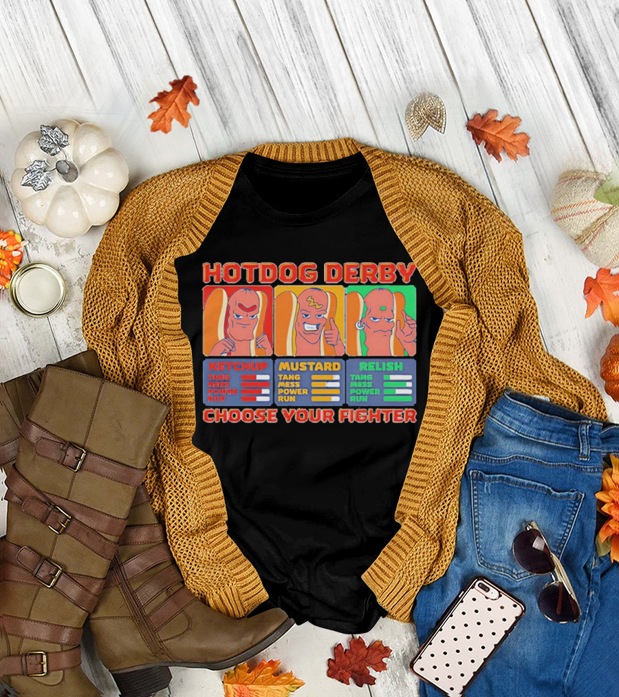 Hot Dog Derby Ketchup Mustard Relish Choose Your Fighter T-Shirt