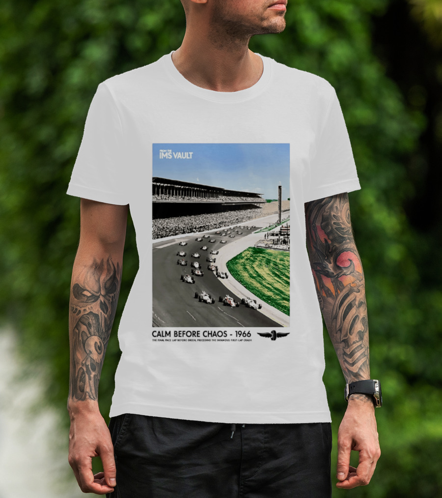 From The IMS Vault Calm Before Chaos 1966 Indianapolis Motor Speedway Racing Scene T-Shirt