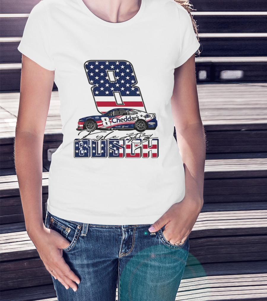Kyle Busch Racing 8 American Flag Cheddar's Car Stars Stripes T-Shirt