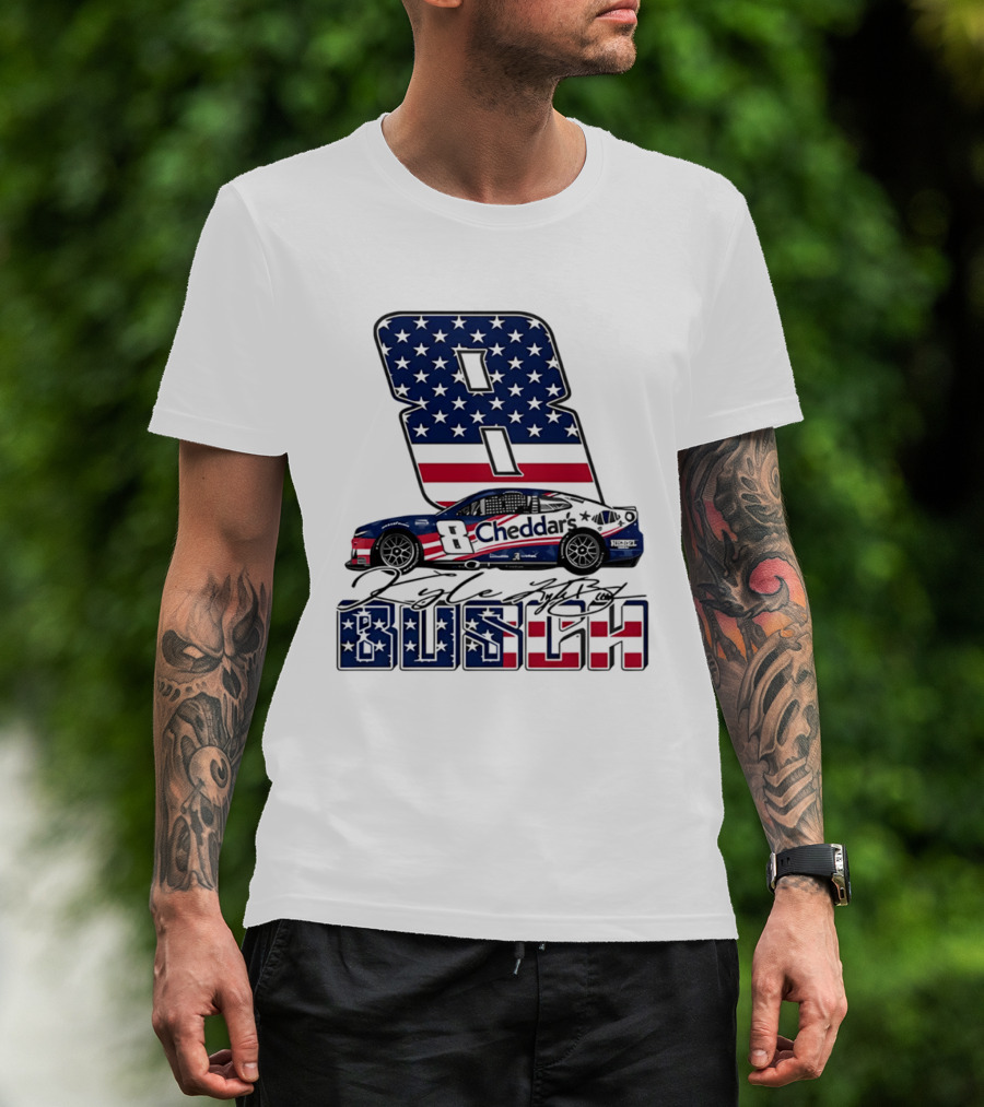 Kyle Busch Racing 8 American Flag Cheddar's Car Stars Stripes T-Shirt