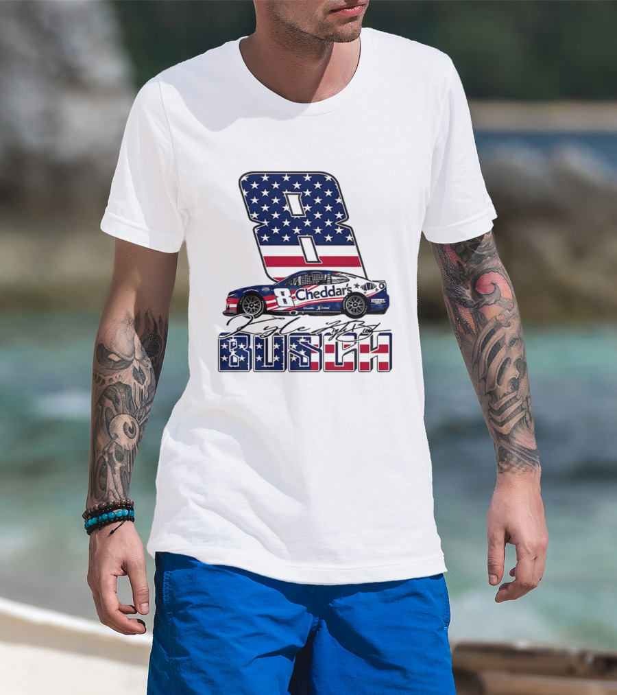 Kyle Busch Racing 8 American Flag Cheddar's Car Stars Stripes T-Shirt
