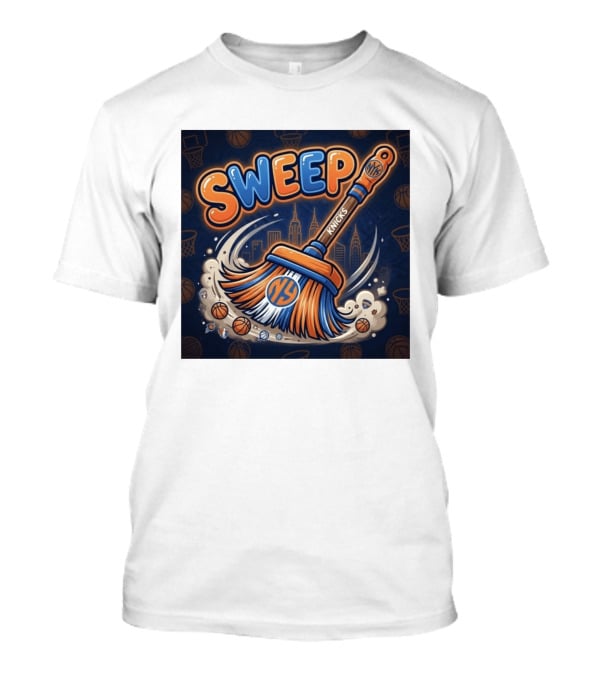 New York Knicks Sweep East Champs Basketball Skyline Broom T-Shirt