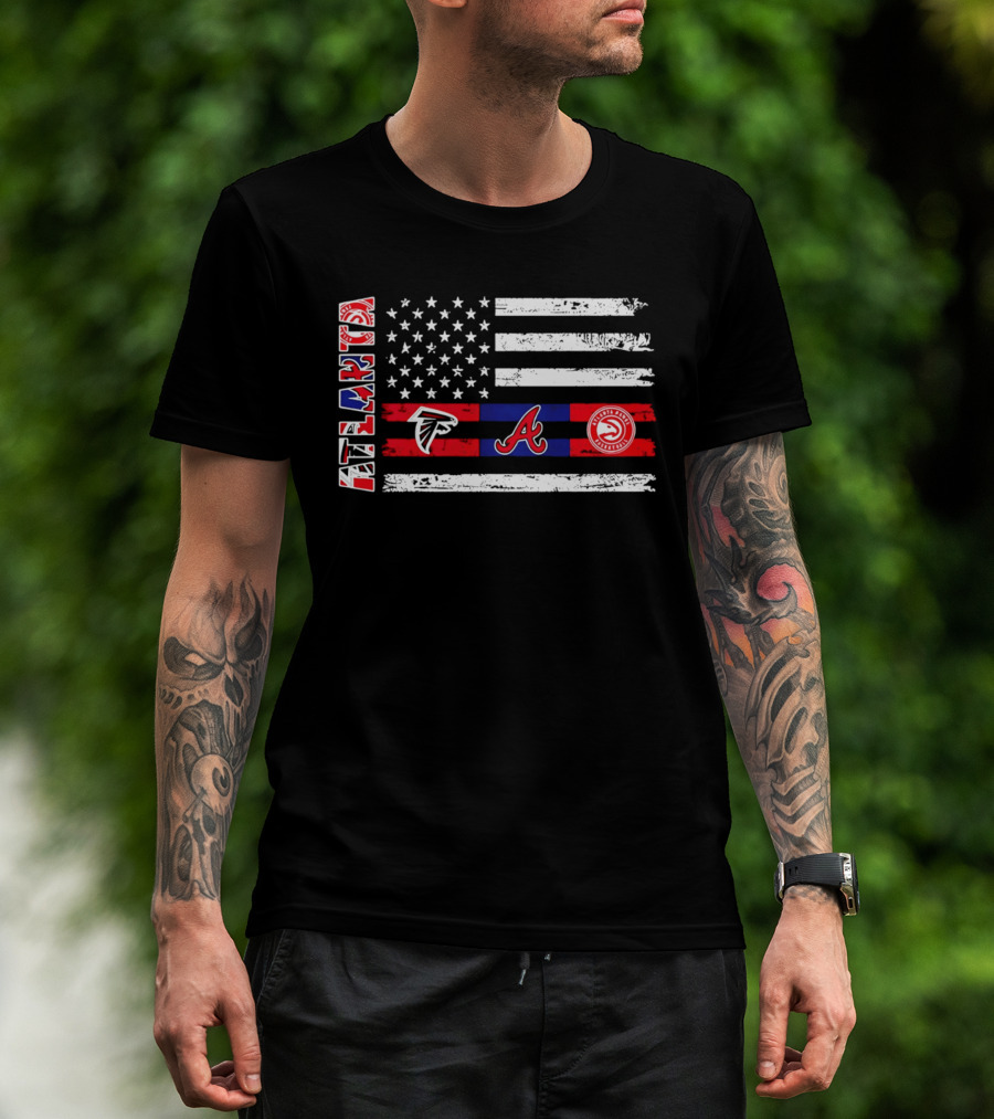 Atlanta Falcons Braves Hawks American Flag T-Shirt