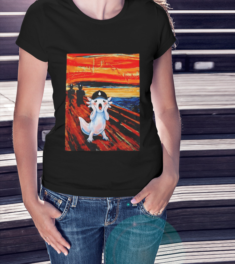 Axolotl Liquid The Scream Parody Painting Munch T-Shirt