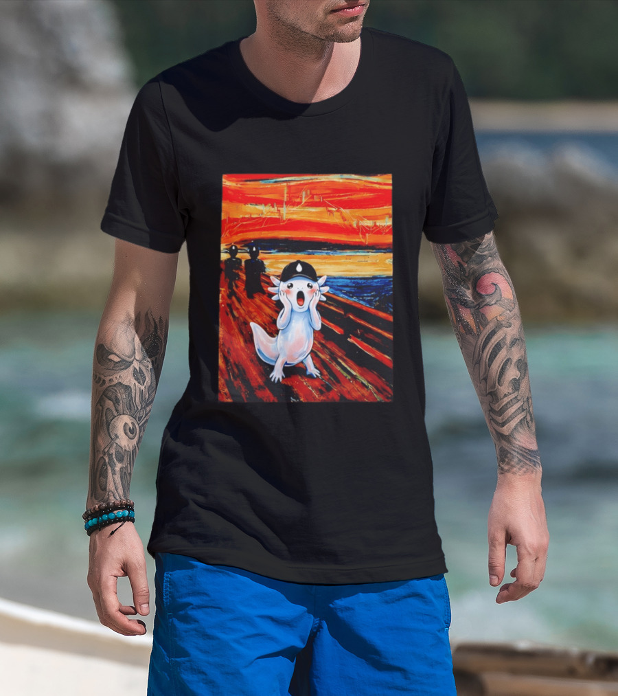 Axolotl Liquid The Scream Parody Painting Munch T-Shirt
