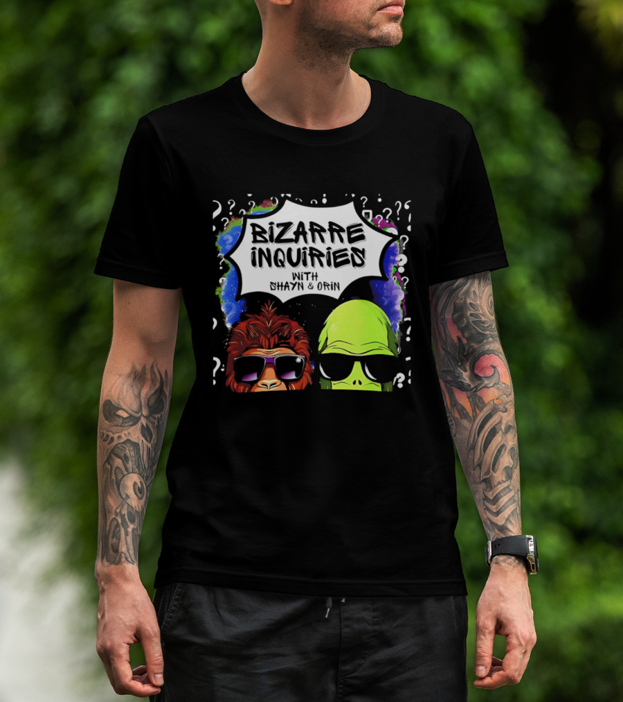 Bizarre Inquiries With Shayn And Orin Bigfoot Alien Question Marks T-Shirt