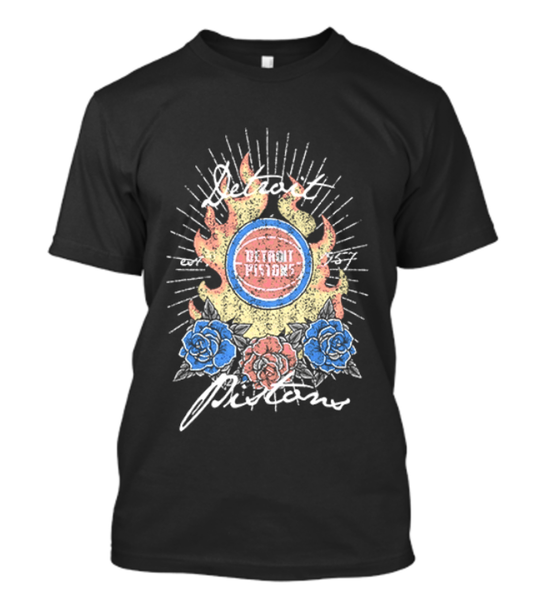 Detroit Pistons Fire Roses Basketball Est 1957 T-Shirt