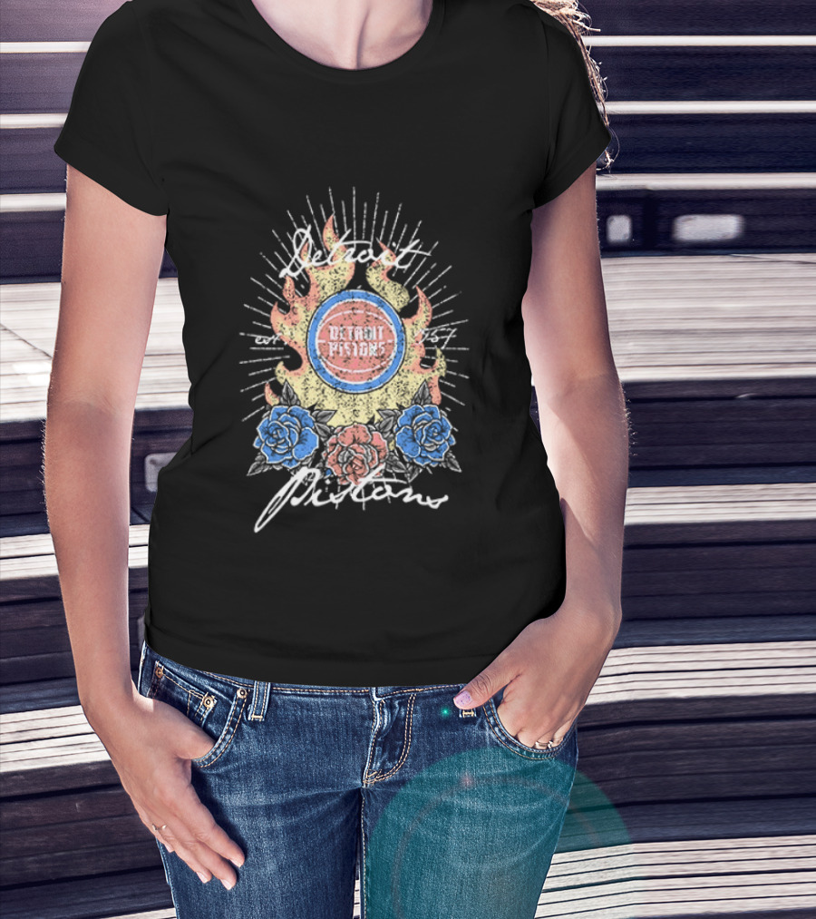 Detroit Pistons Fire Roses Basketball Est 1957 T-Shirt