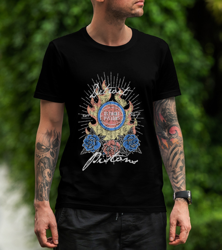 Detroit Pistons Fire Roses Basketball Est 1957 T-Shirt
