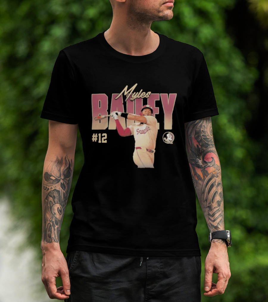 Myles Bailey FSU Seminoles NCAA Baseball #12 Player Collage T-Shirt
