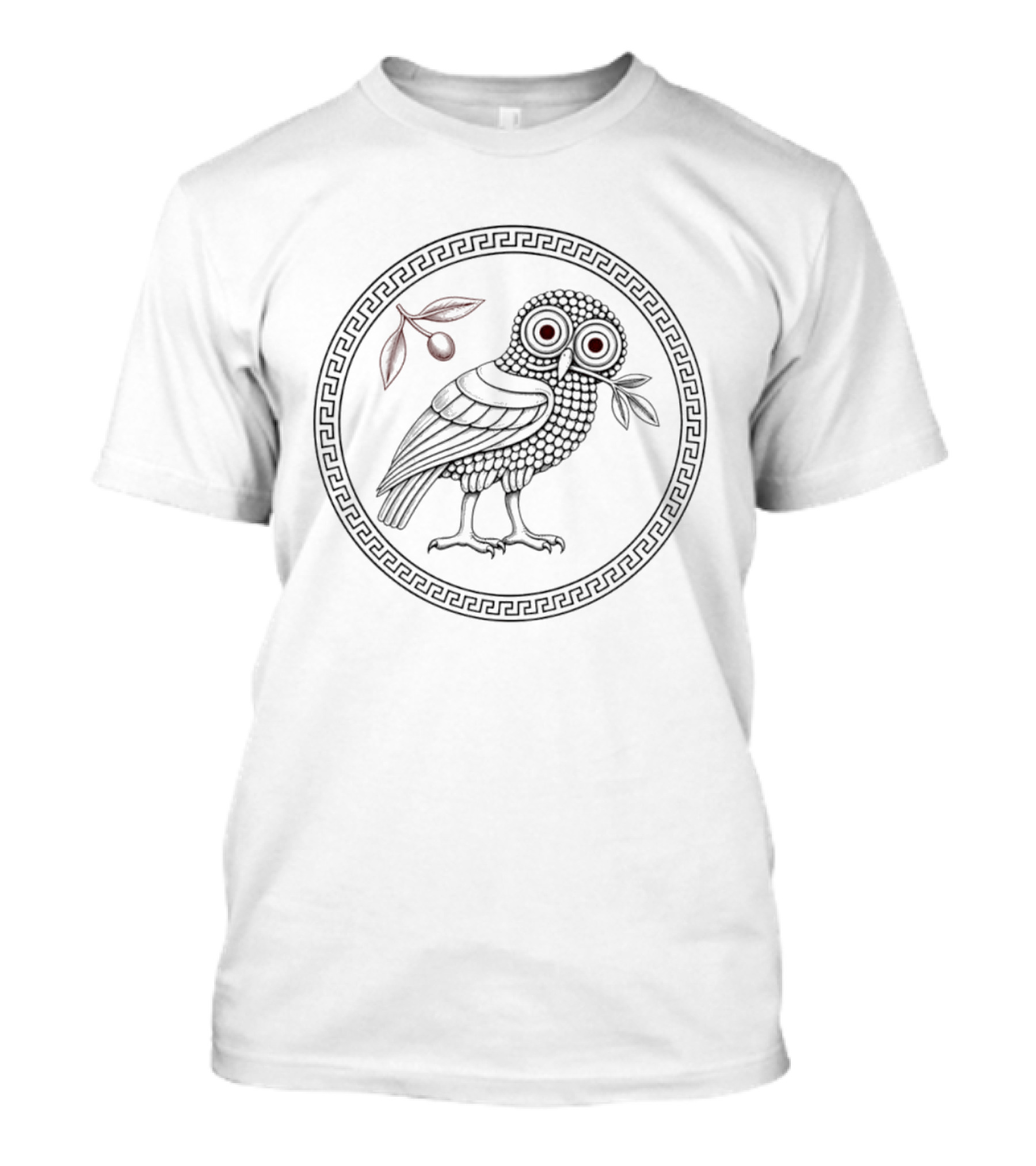 Athenas Owl Olive Branch And Greek Meander T-Shirt