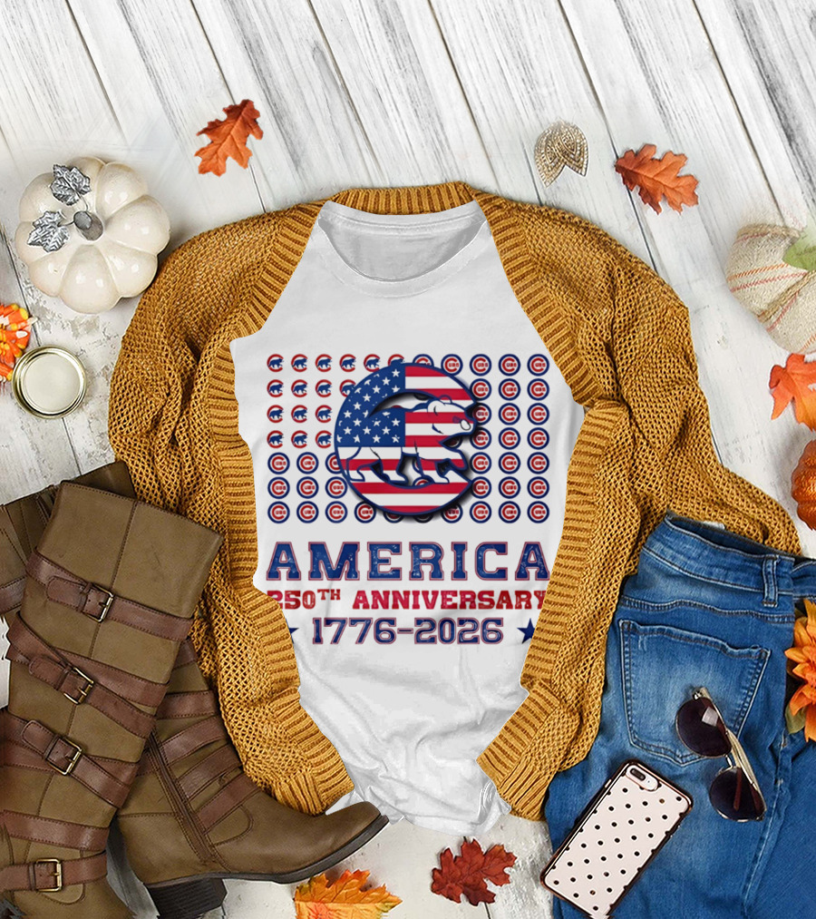 Chicago Cubs America 250th Anniversary 1776 2026 Stars and Stripes Bear T-Shirt